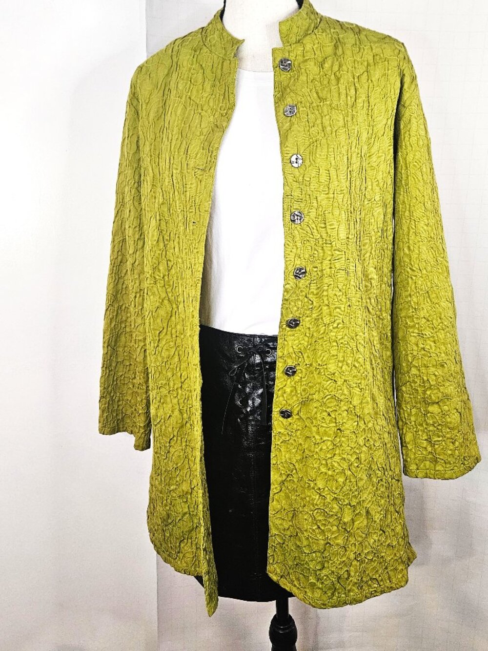 Chico SZ 0 Chartreuse Green Cotton/Polyester/Spandex Tunic, Crinkled Fabric